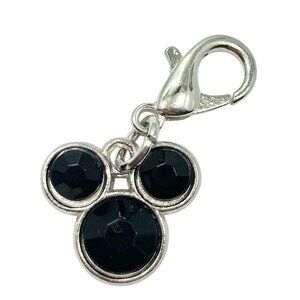 Vtg Disney Mickey Mouse Ears Icon Clip On Charm Zipper Pull Bag Black Jeweled